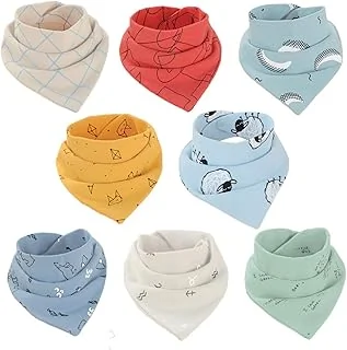 Lot de 8 Bébé Bavoirs Coton Bandana Doux et Absorbant Serviette de Salive Bavoirs Triangle pour Bébés, Tout-petits et Nouveau-nés Garçons
