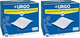 Urgo - Compresses stériles - Non tissées - Boîte de 50 sachets de 2 compresses - 7,5cm x 7,5cm (Lot de 2)