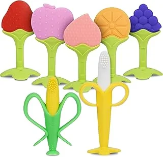 Vicloon Anneaux De Dentition,7pcs Anneau Dentition Bebe Silicone Refrigerants,Jouet De Dentition pour Bébé Ensemble Anneaux De Dentition Doux sans Bpa pour Garçons et Filles