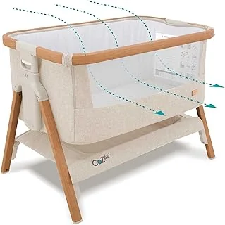 Tutti Bambini CoZee® Berceau Bébé & Lit Cododo 2-in-1 - Lit Bébé avec Matelas Respirant - 6 Hauteurs Réglables - Fenêtre D'Aération - Pliable - 0-6 Mois (Noyer & Écru)