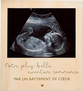 Joli Coon Annonce grossesse avec un cadre en bois pour l'échographie et un dos magnétique - Notre plus belle aventure commence par un battement de cœur - Cadre photo échographie style polaroid