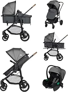Bebeconfort Haze Trio, Poussette 3 en 1, 0-4 ans, 22 kg max, assise 2-en-1, poussette réversible et légère, siège auto bébé i-Size, pliage compact, panier spacieux, Tinted Stone