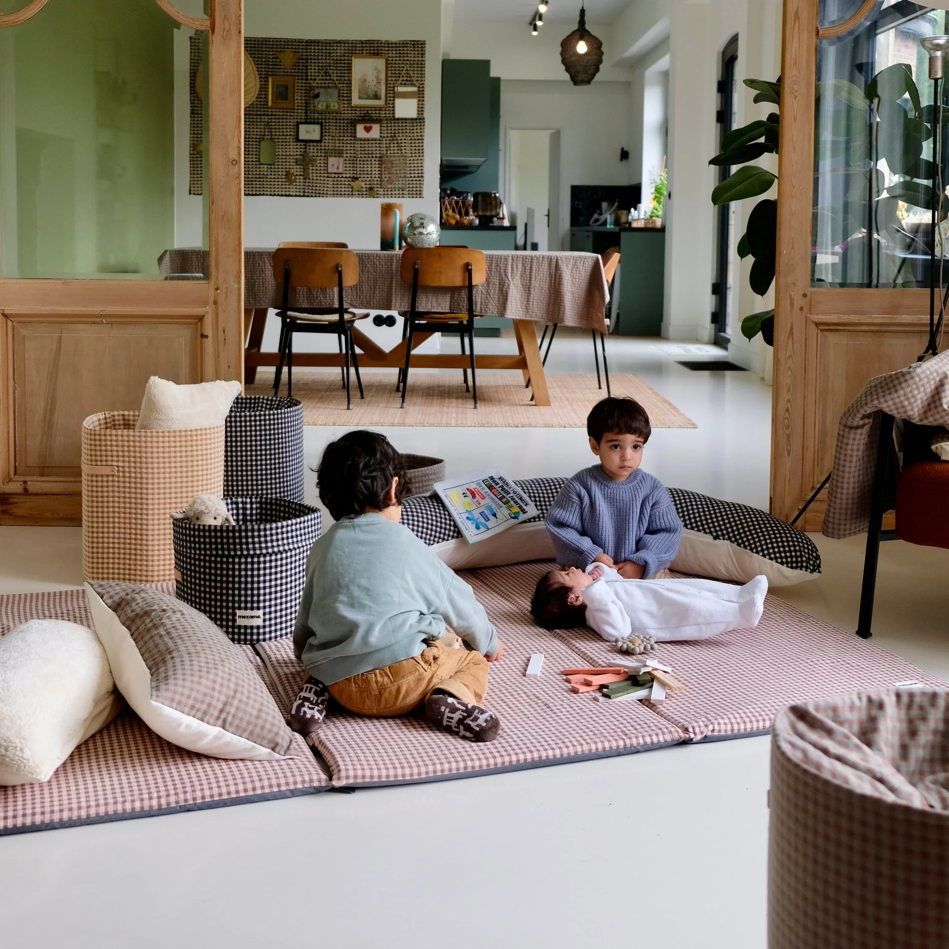 Tapis de vie King Size pour bébé avec motifs Vichy Rhubarbe