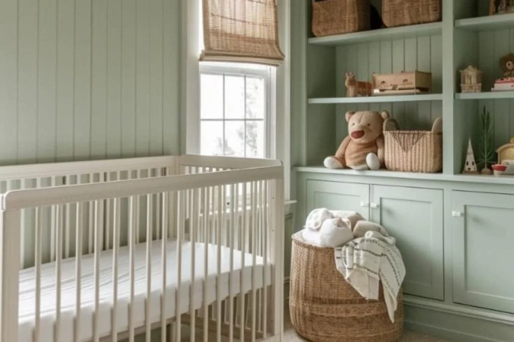 Décoration de chambre de bébé aux tons neutres et apaisants.