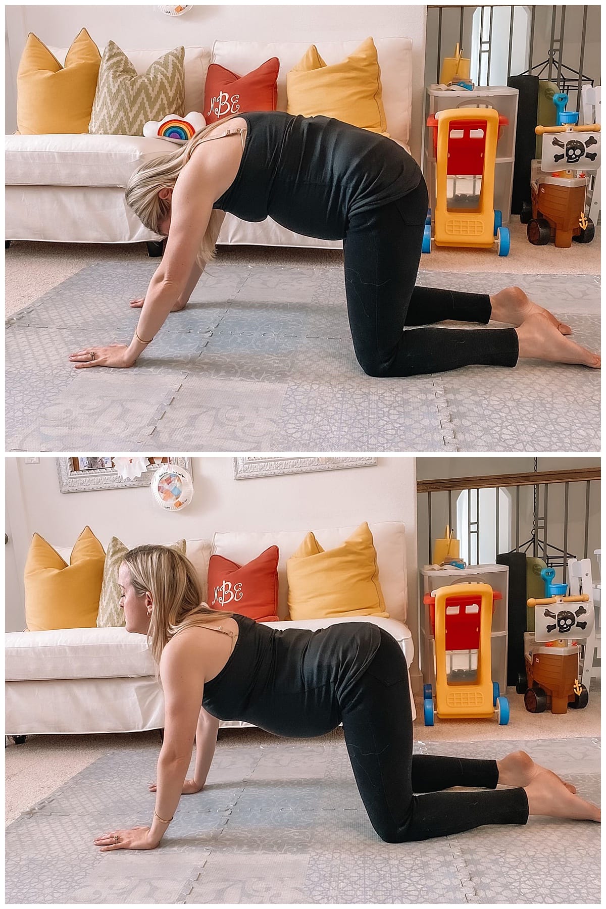 Femme enceinte pratiquant la posture chat-vache