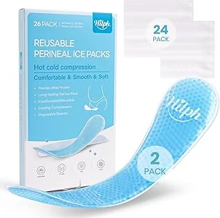 Hilph Lot de 2 Poche de Glace Post-partum Réutilisables pour Compresses Froide et Chaude- Lot de 24 Compresses Jetables- Soulagent les Douleurs Périnéales, Hémorroïdes et Allaitement