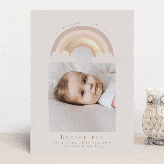Faire-part de naissance avec arc-en-ciel et photo de bébé
