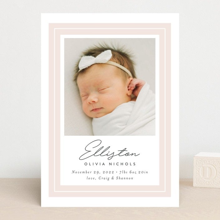 Faire-part blanc avec bordure rose